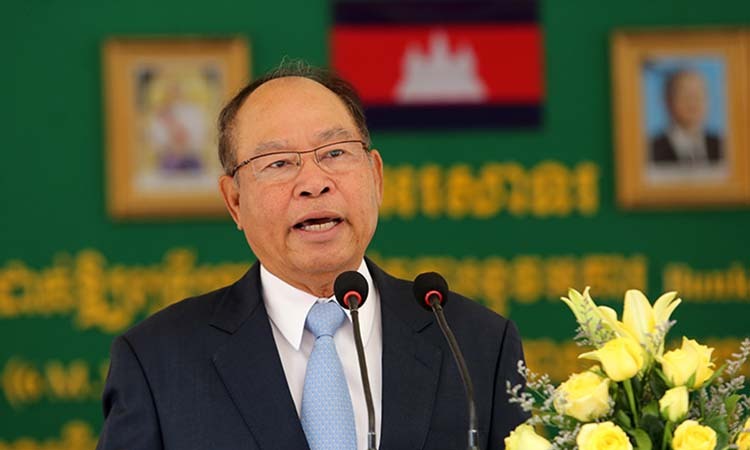 Bộ trưởng Y tế Campuchia Bun Heng phát biểu tại một sự kiện ở Campuchia tháng 5/2018. Ảnh: Khmer Times.