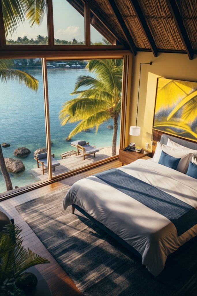 Modern Bedroom with an Amazing View of the Waterfront AI Artwork 27