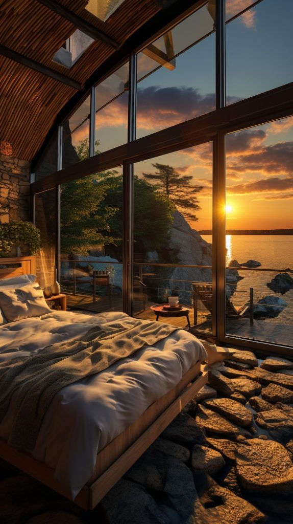 Modern Bedroom with an Amazing View of the Waterfront AI Artwork 37